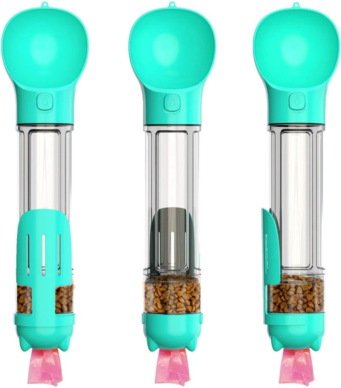 Multi Functional, 4in1 Bottle with Water, Food, Poo Bags Storage & Poo Shovel (500ml - Multicolor) spancare