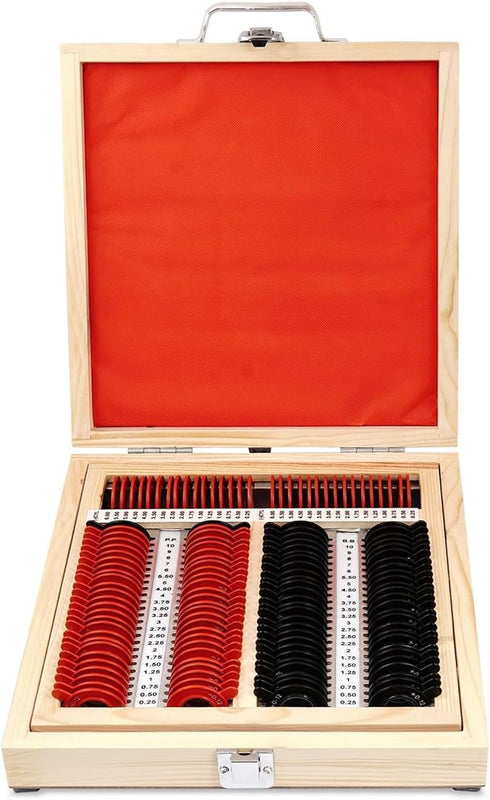 SPANCARE PHARMACEUTICALS Trial Lens Set with 225 Lenses, Adjustable Trial Frames, Wooden Box Packing, Acrylic & Aluminum, Multicolor spancare