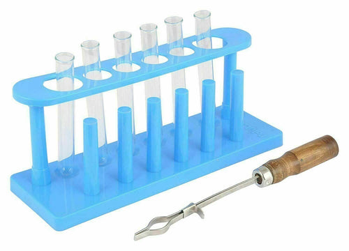 Laboratory Test Tubes Set (6 pc) with Plastic Stand Borosilicate Glass