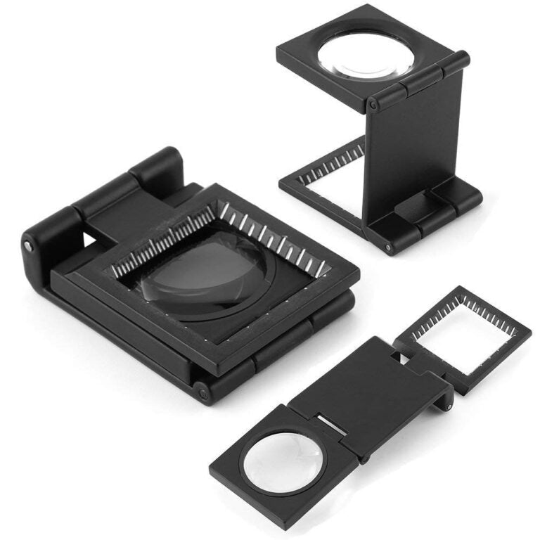 Foldable 10x Magnifying Glass Microscope with Precision Scale (Metal, Black) spancare