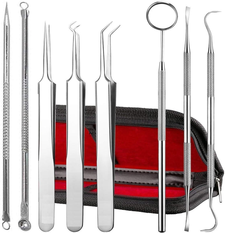 SPANCARE PHARMACEUTICALS Blackhead Remover Tweezer Kit, 8 Pcs, Comedone Extractor, Whitehead Acne Blemish Pimple Remover spancare