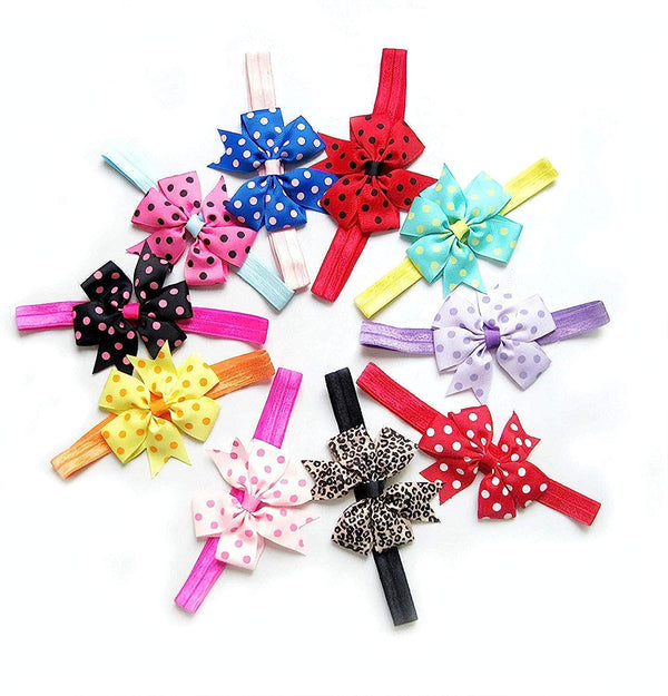 Elastic Bow Knot Head Band for Girls Pack of 10