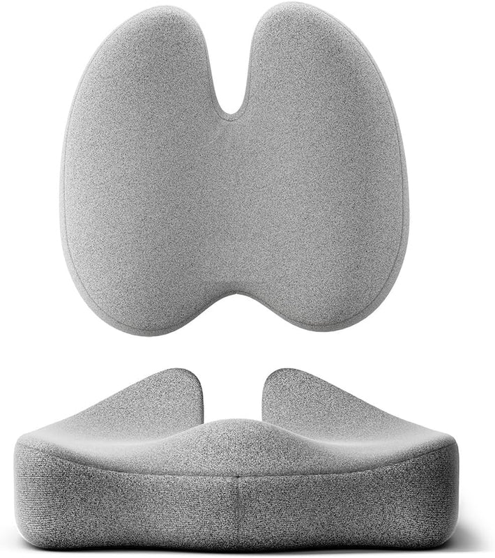 Seat Cushion & Posture Corrector Backrest Cushion Combo | Relieves Back | Coccyx Pain | Hi-Per Foam Tech for Orthopedic Support | for Long Sitting Hours on Office/Home Chair | Grey spancare