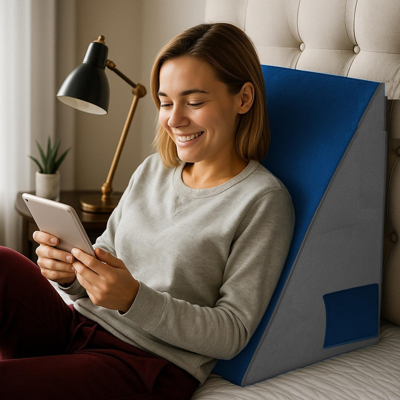 Ultimate Wedge Pillow Memory Foam | Complete Back Rest Support Wedge Cushion Pillow for Bed | Sleeping, Leg Elevator, Pregnancy, Gifting Pillow, Acid Reflux, Reading Grey/Blue spancare
