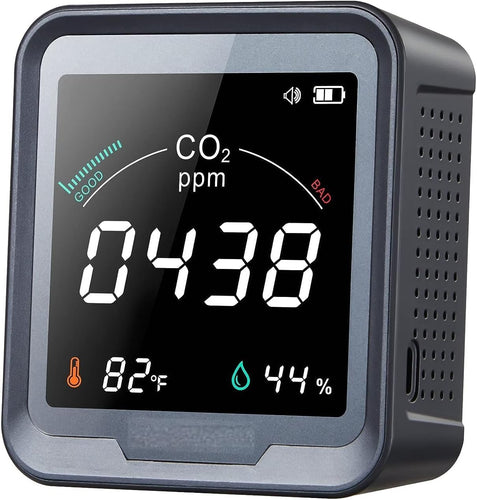 Indoor CO2 Detector| Air Quality Monitor | Tester for Carbon Dioxide | Temperature and Relative Humidity, Indoor CO2 Monitor with Alarm, for Grow Tents, Wine Cellars, Homes, Cars