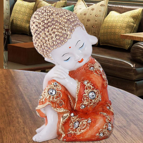 Baby Buddha Statue Resin Marble Showpiece Orange