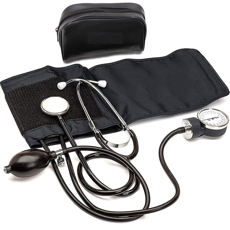 Manual Blood Pressure Monitor with Stethoscope – Aneroid BP Machine (Black)