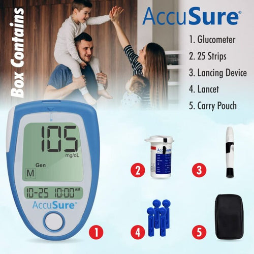 AccuSure Instant Digital Blood Glucometer Kit with 25 Strips