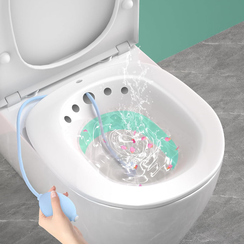 Sitz Bath Tub with Air Pump for Women & Men, Large Capacity Portable Perineal Soaking Basin, Suitable for Postpartum Care, Hemorrhoids Recovery(Tub Seat with Flusher, Green) spancare