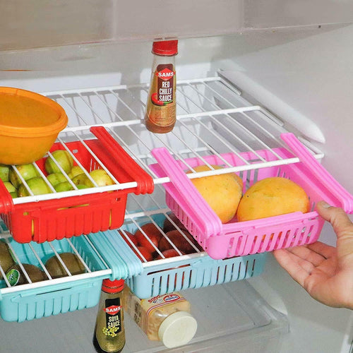 span Adjustable Refrigerator Storage Basket, Expandable Fridge Rack, Set of 4