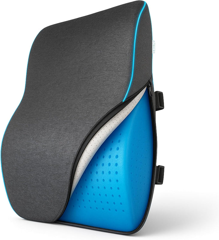 SPANCARE PHARMACEUTICALS Back Support for Office Chair |Gel Memory Foam Car Seat Back Support, Orthopedic Lumbar Back Rest for Back Pain Relief - Back Pillow for Sitting (Grey, Large) spancare