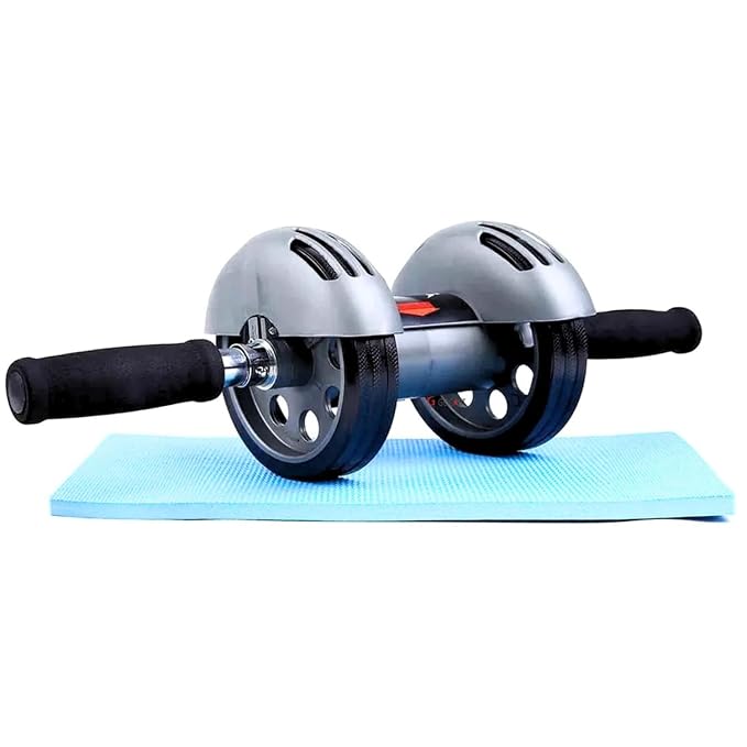 Ab Roller With Mat Ab Exerciser (2 WHEEL REBOUND AB ROLLER, Grey)