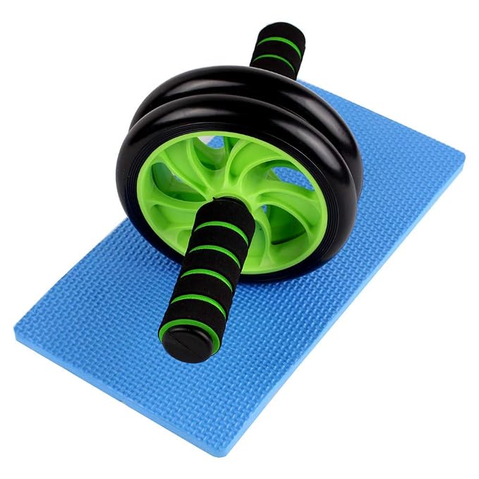 Unisex Dual Wheel AB Roller with 2 Latex Resistance Tubes - for Core Abdominal Workouts and Belly Fat Burner