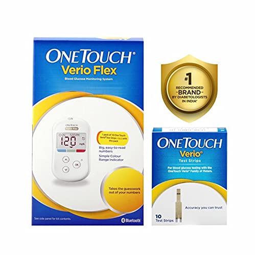 OneTouch Verio Flex Blood Glucose Meter For Sugar Test Kit | Includes Blood  Glucose Monitor, Lancing Device, 10 Sterile Lancets, and Carrying Case