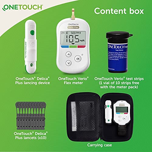 OneTouch Verio Flex Glucose Meter Kit  Meter + 10 Lancets + 1 Lancing  Device + Carrying Case - Diabetic Outlet